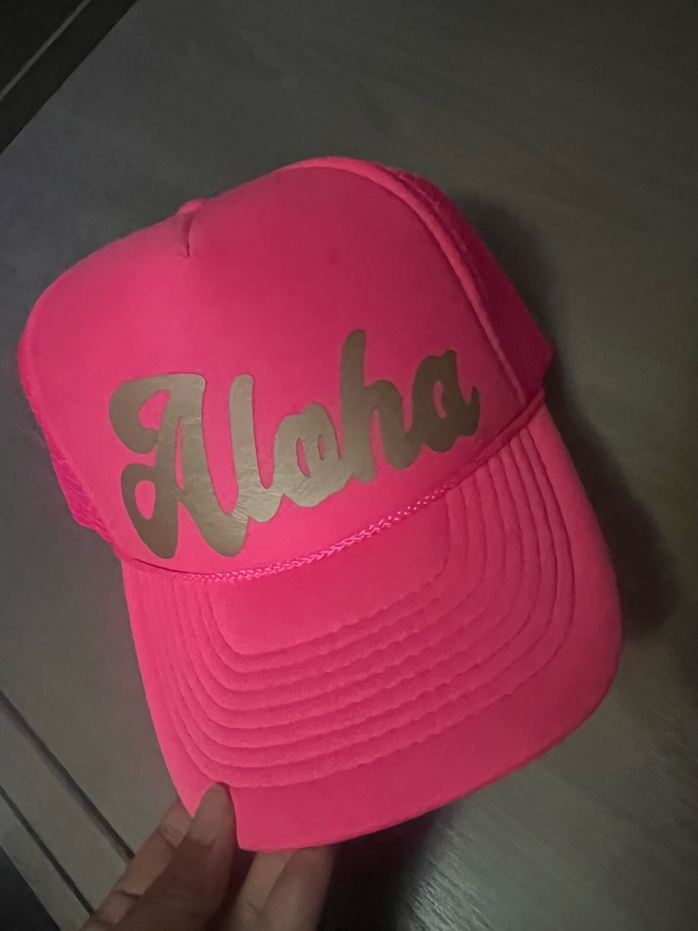 Aumoana Aloha Script Pink Trucker Hat